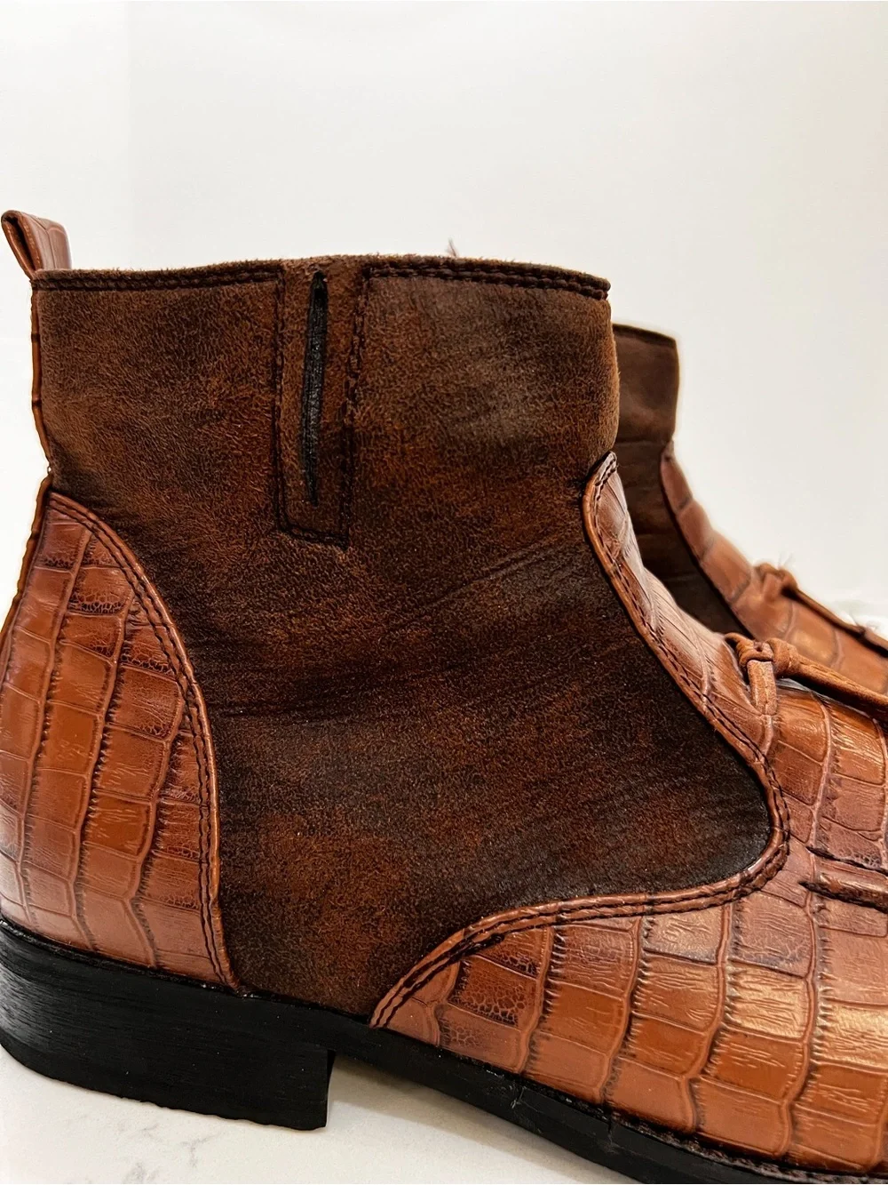 Men's Brown Croc-Embossed Tassel Chelsea Boots